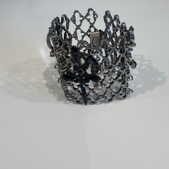 Filigree Metal & Black Crystal Cuff Bracelet - Picture 6 of 9